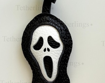 Ghost Face Halloween lederen bedel, handgemaakte tas portemonnee rugzak sleutelhanger