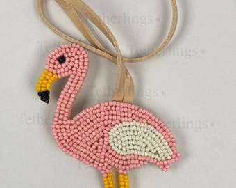 Flamingo Bird Beaded Bag Charm Keychain: Handmade