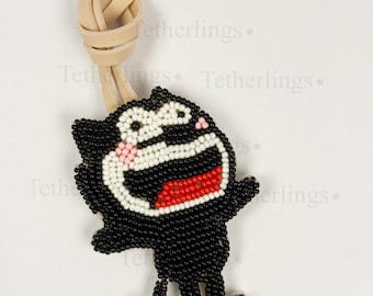 Lucky Cat Beaded Bag Charm Keychain: Handmade