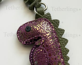 Plum Thistle Rexling Dinosaur Leather Charm, Hand-Stitched Bag Keychain accessory