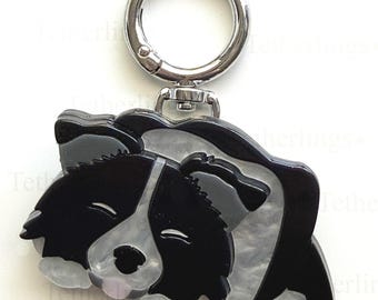 Acrylic Border Collie Black and White Dog Puppy Pendant Brooch and Keychain