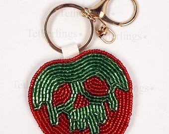 Poison Apple Halloween Clip Beaded Bag Charm: Handmade Key chain