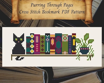 Purring Through Pages- Cross Stitch Pattern PDF Bookmark