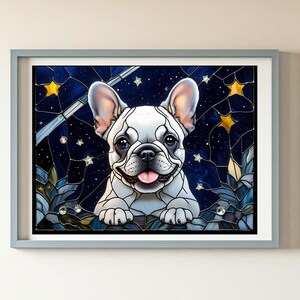 Rompecabezas de vitral de bulldog francés - Tema de noche estrellada