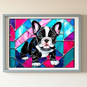 Rompecabezas de vitrales de bulldog francés colorido