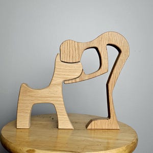 Man and Dog Wooden Figure, Dog Wood Sculpture, Gifts for Dog Lovers, Dog and Dad Gift, Dog Passing Away Gift, Dog Home Decor