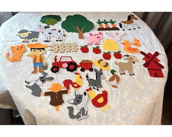 Farm Animal Felt Story Set Hook‑and‑Loop Backing 29 Pieces