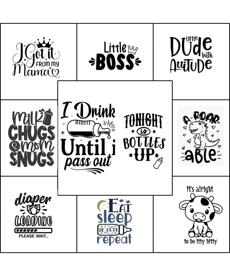 Funny Baby Sayings PNG Clipart Bundle: T-shirt & Onesie Designs ...