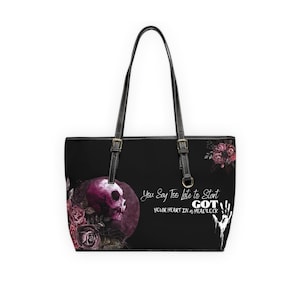 Rose and Skull Leather Shoulder Bag, Large Creative Purse, Trendy Designer Handbag for Women, Gothic Floral Crossbody Bag, Unique Fashion