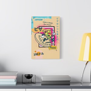 Lienzo con impresión artística de pizza colorida, &quot;Slice Slice Baby&quot;, divertida decoración de pared para amantes de la pizza, arte de pared para la cocina y decoración del hogar.