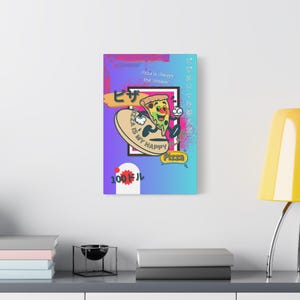 Colorful Pizza Canvas Art Print, &quot;Pizza is My Happy Place&quot;, Fun Wall Decor for Pizza Lovers, Kitchen Wall Art, Home Decor