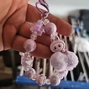 Kawaii beaded labubu keychain | Phone chain with tassel | Cute beaded keychain