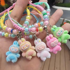 Colorful Bracelets with Labubu Pendant – Pastel Beads – Costume Jewelry