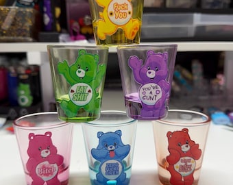 Set of (6) Swear Bear shot glass permanent decals or purchase individual decals for shot glasses!
