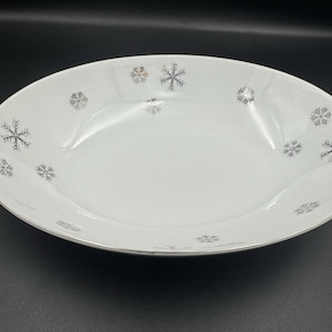 Vintage Seyei Snowy Atomic Snowflake 10” Oval Serving Bowl - Platinum Rim MCM