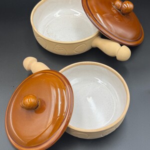 Pair of Vintage Japanese Mushroom Lidded Bean Pots 6.5″ & 7.5″ 1970s Japan