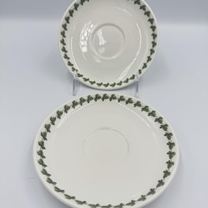 Portmeirion Pomona 6-Zoll-Untertassen-2er-Set - Grüne Blattbordüre - Made in England