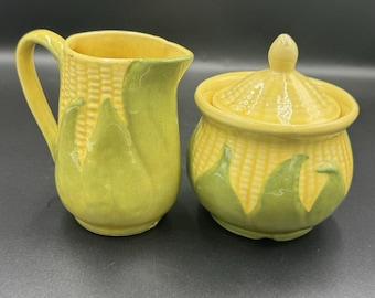 Vintage Shawnee Corn King Lidded Sugar & Creamer Set - MCM