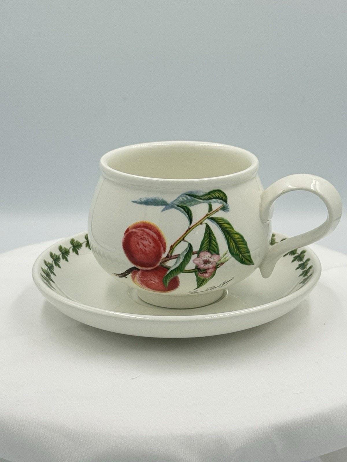 Portmeirion Botanic Garden – Tazza Da Tè E Piattino Forma Tradizionale, Motivo Rhododendron, Terracotta - 2
