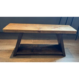 Handmade Entryway Bench with Shelf Natural Wood Bench Farmhouse Modern Furniture
