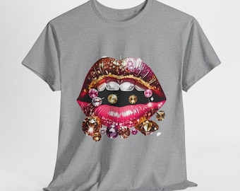 Camiseta estampada "Labios Glamorosos": Camiseta unisex de algodón de moda