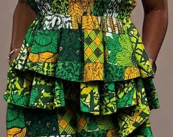 Conjunto de dos piezas de tela Ankara / Top halter con bloques de color, pantalones de pierna ancha, atuendo de verano