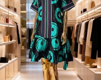 Mini Ankara Dress : African Print Flare Outfit with a tie belt at the back