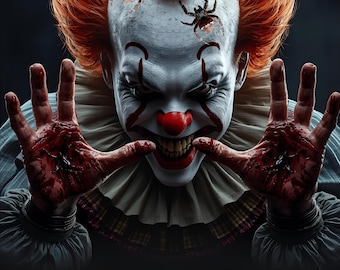 Pagliaccio assassino inquietante di Halloween - Spaventoso con ragni e sangue