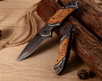 Engraved Wooden Handle Pocket Knife: Handmade Personalized Groomsmen Gift