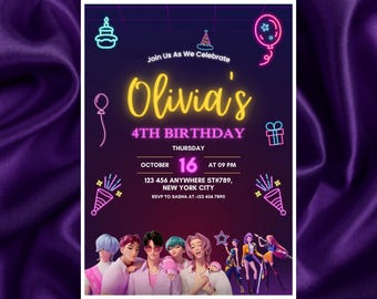 Neon Anime Geburtstagseinladung | Bearbeitbare Canva-Vorlage (Digitaler Download)