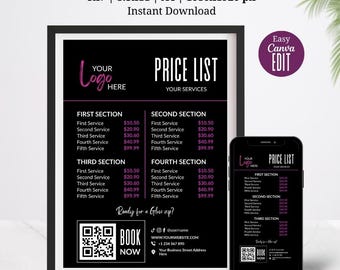 Schönheitssalon Preisliste Vorlage, Lash Tech, Friseur (Canva bearbeitbar)