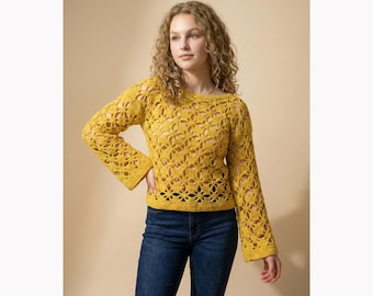 Crochet Sweater Pattern – Lace Flower Design, Airy Elegant Top (PDF)