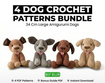 4in1 häkeln Hund Amigurumi Patterns Bundle | Labrador, Hund, Rind, Gänseblümchen (PDF Nähanleitung)