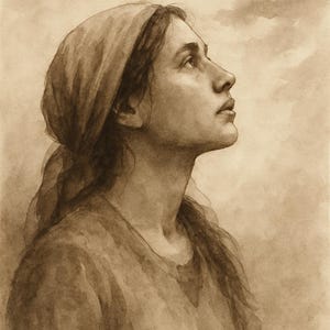 She Watched the Sky — Watercolor Digital Portrait Supporting Gaza Relief