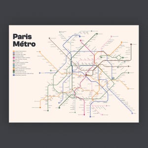 Paris Metro Map Print - Modernes minimalistisches U-Bahn Poster der Pariser Métrolinien