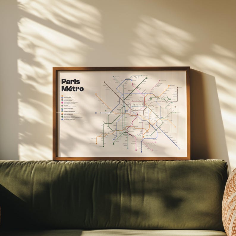 Paris Metro Map Print – Modern Minimalist Subway Poster of Paris Métro ...