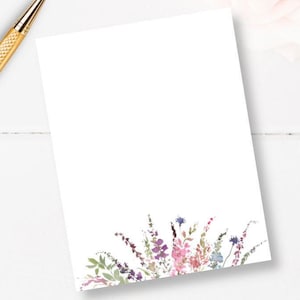 Spring Wildflower Floral Border Note Pad//50 Sheets