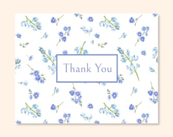 Dainty Blue Floral Personalized Note Cards/Blue Floral Notes /Set of 10 notes