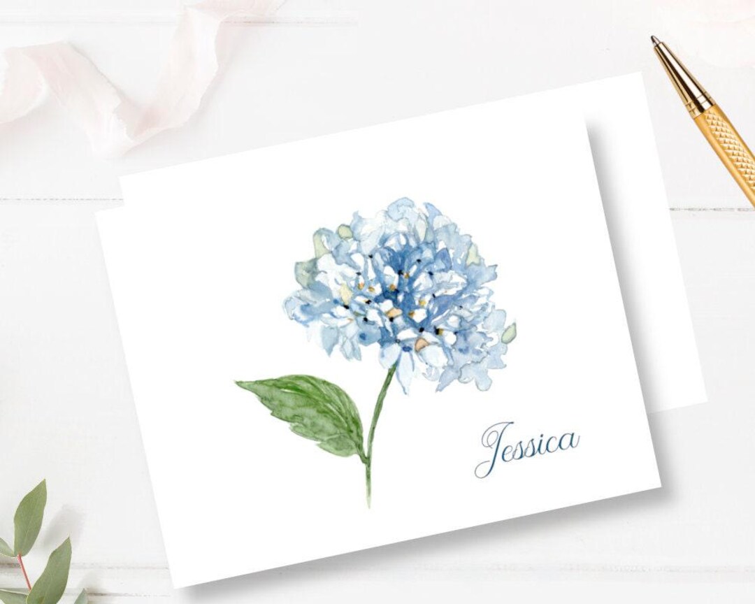 Blue Hydrangea Note Card Set: Personalized Floral Stationery - Etsy