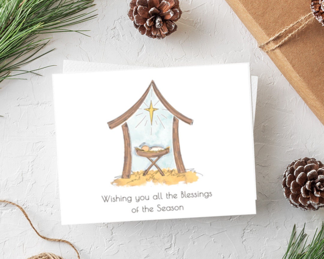 Illustrated Baby Jesus in Manger Christmas Note Cards/set of 10 - Etsy
