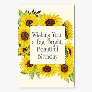 Bold Sunflower Birthday Greeting Card/Envelope Included