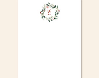 Monogrammed Christmas Wreath Note Pad/2 sizes/Stocking Stuffer