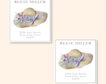 Personalized Printed Watercolor Garden Hat Return Address Labels/Label Sheets