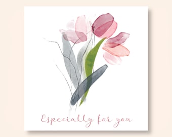 Pink Tulip Line Art Gift Enclosure Card/Envelope Included