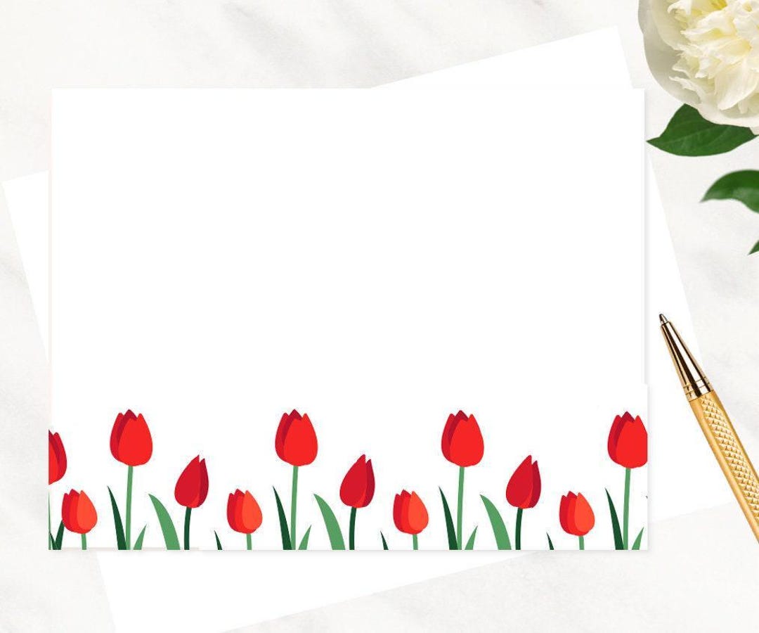 Tulips Note Red Tulip Border Note Cards, Tulip Notes, Set of 10 - Etsy