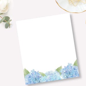Blue Hydrangea Watercolor Border Note Pad//50 Sheets