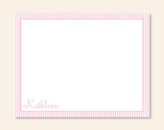 Pink Pinstripe Border Flat Note Cards/Set of 10 Notes