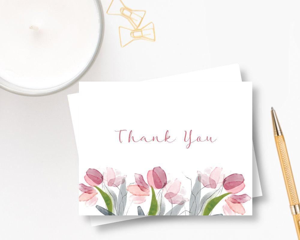 Tulip Line Art Border Personalized Note Cards/Set of 10 Notes