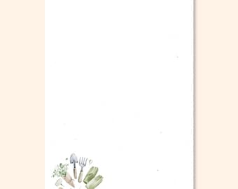 Watercolor Gardening Tools Motif Notepad/50 sheets