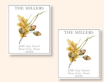 Personalized Printed Acorn and Leaves Return Address Labels/Label Sheets